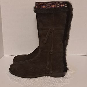 Jimmy Choo Brown Suede Rabbit Fur Lining Trim Boots Sz 37 US 7